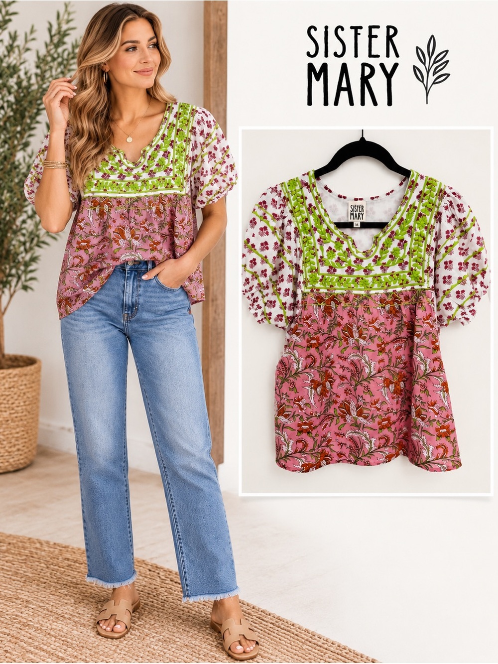 Sister Mary Embroidered Floral Cotton Top
